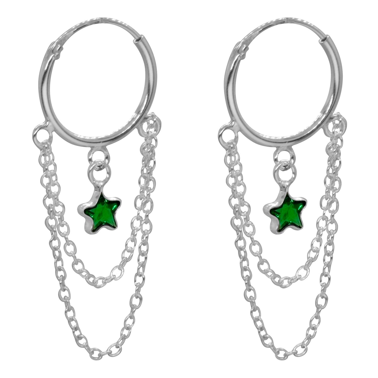 Argollas Cadenas con Estrellas Circón Verde