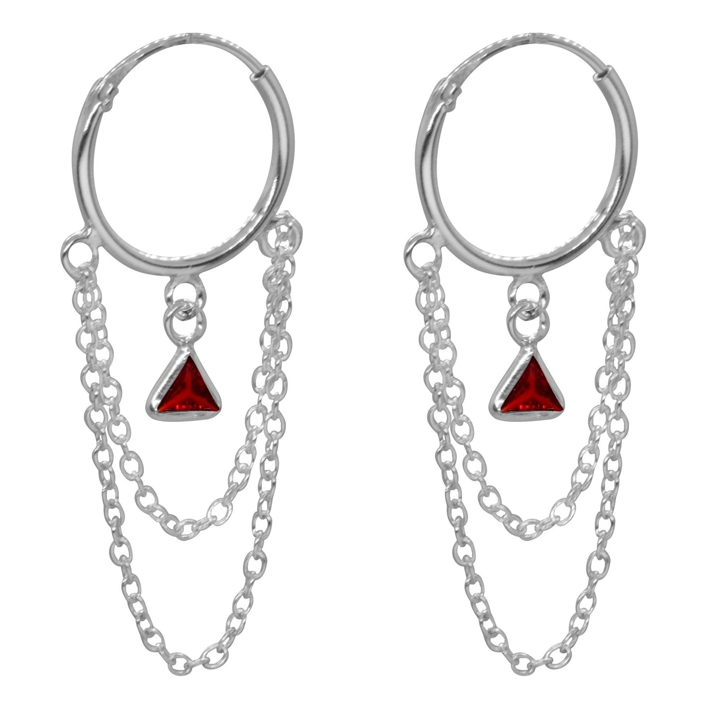 Argollas Cadenas con Triángulos Circón Rojo