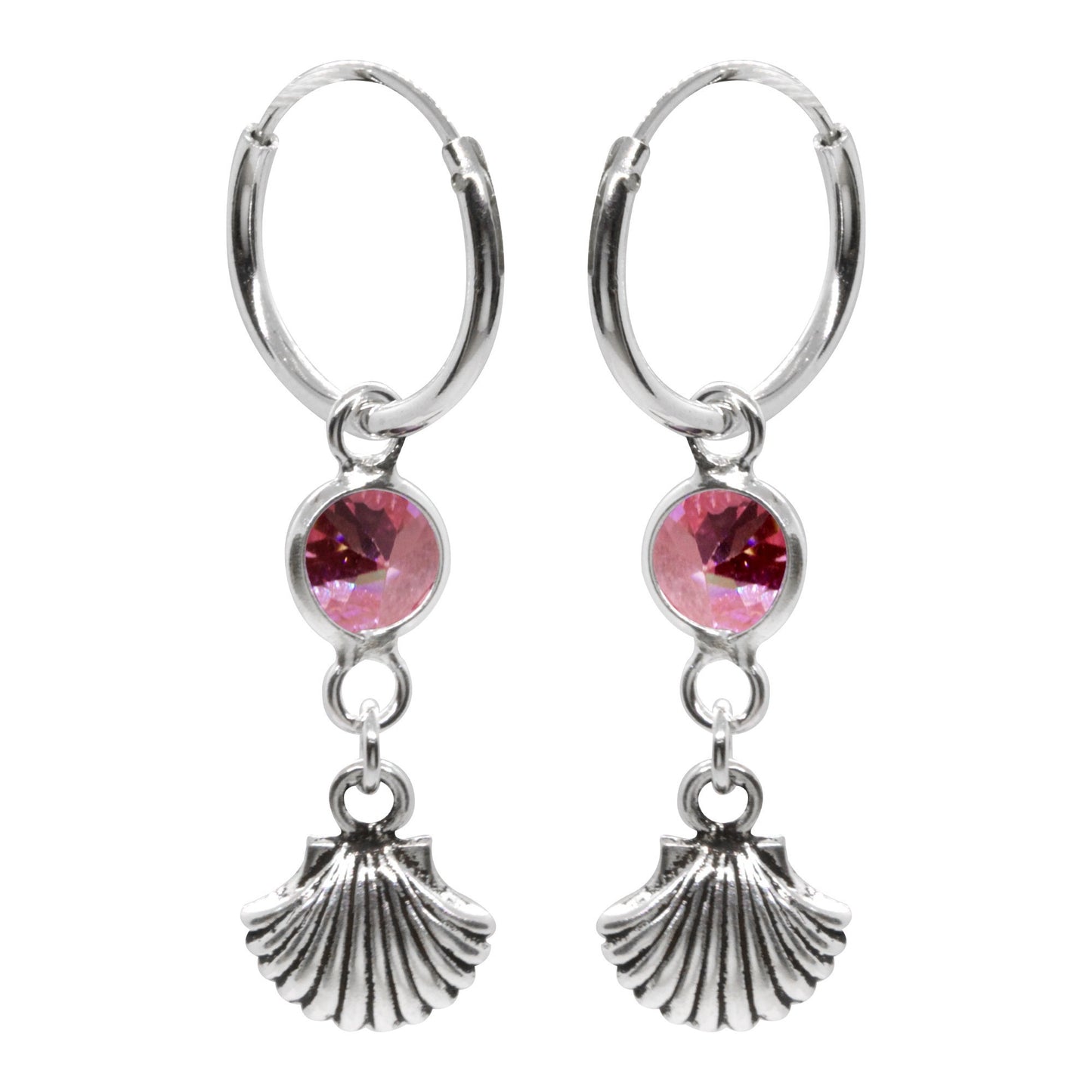 Argollas de Plata Concha y Circón Rosa