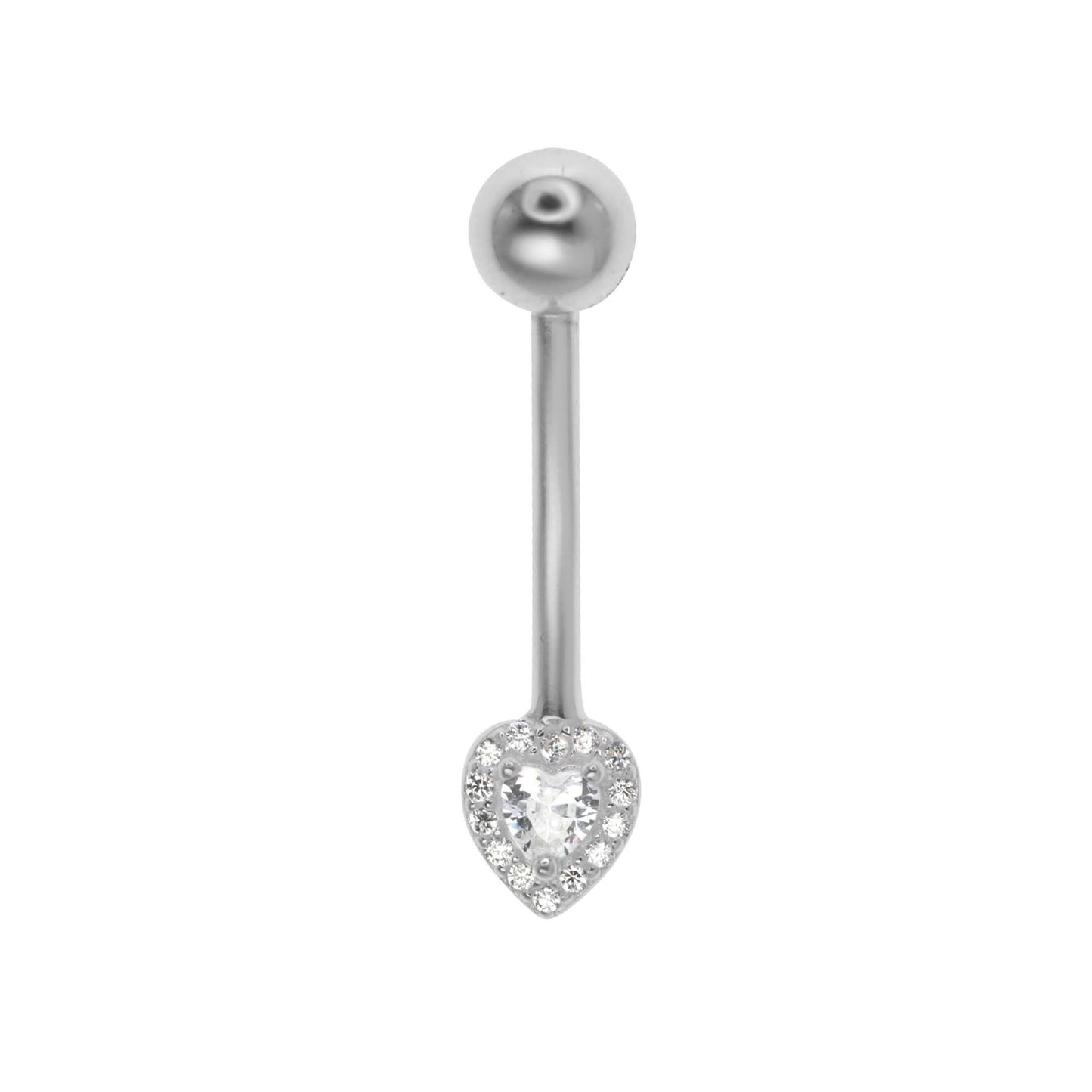Aro de Plata Piercing de Ombligo - Corazón con Circones