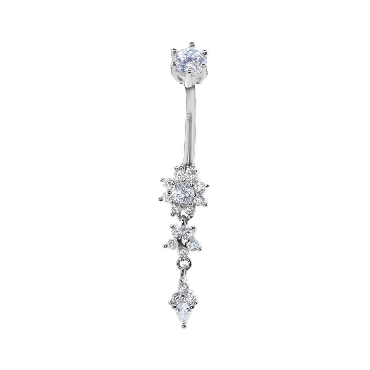 Aro de Plata Piercing de Ombligo - Flores con Circones