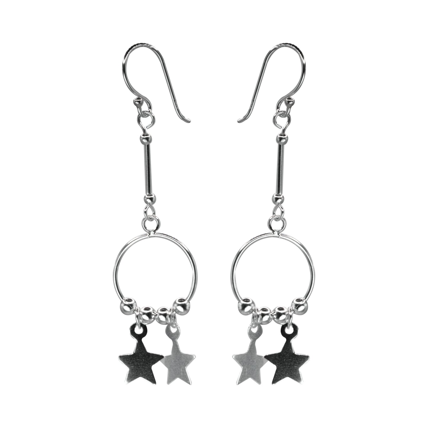 Aros de Plata 925 Argolla Colgantes Dos Estrellas