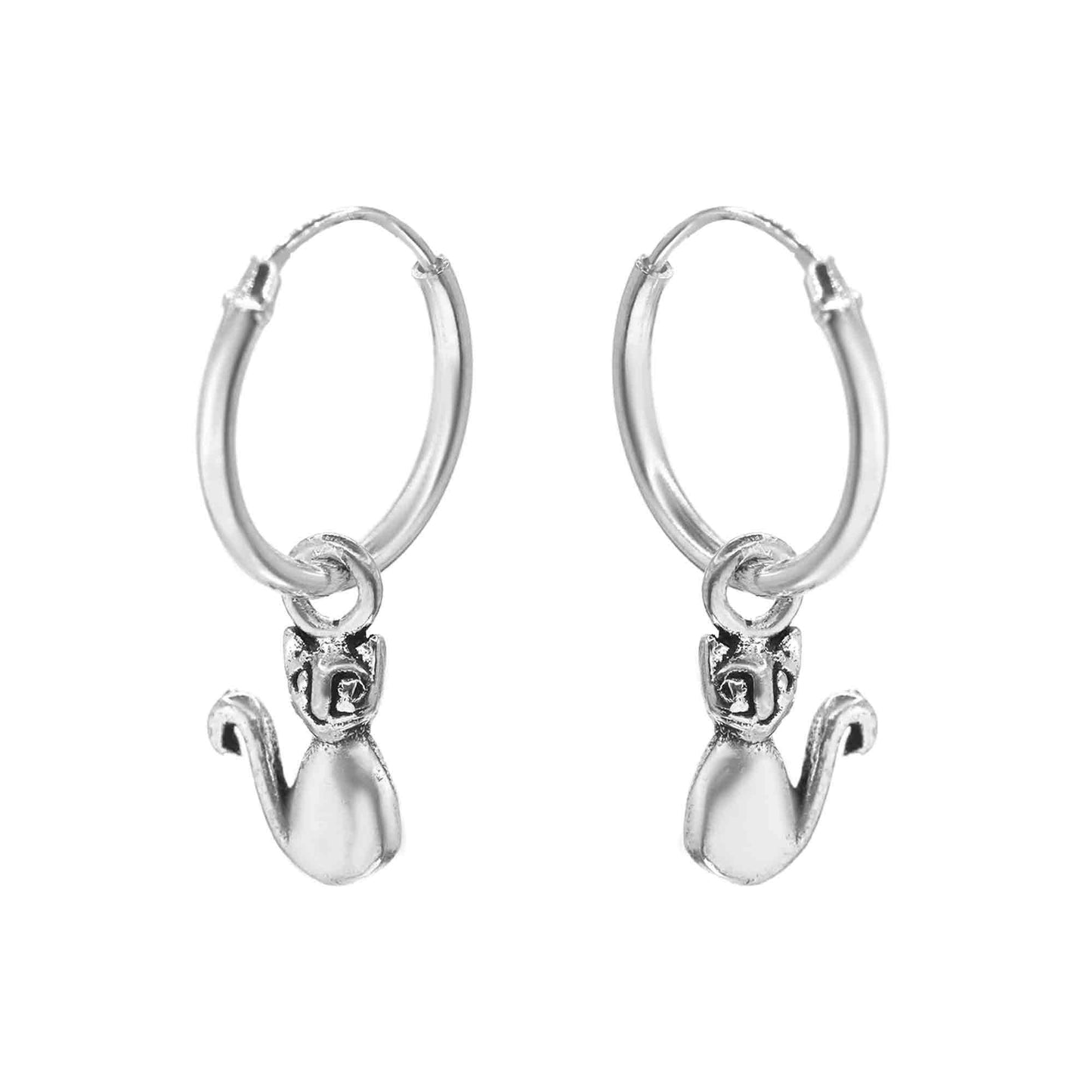 Aros de Plata Argolla con Colgante Gato