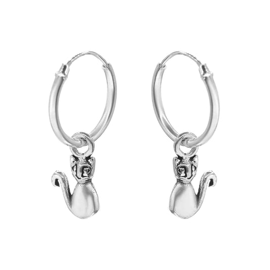 Aros de Plata Argolla con Colgante Gato