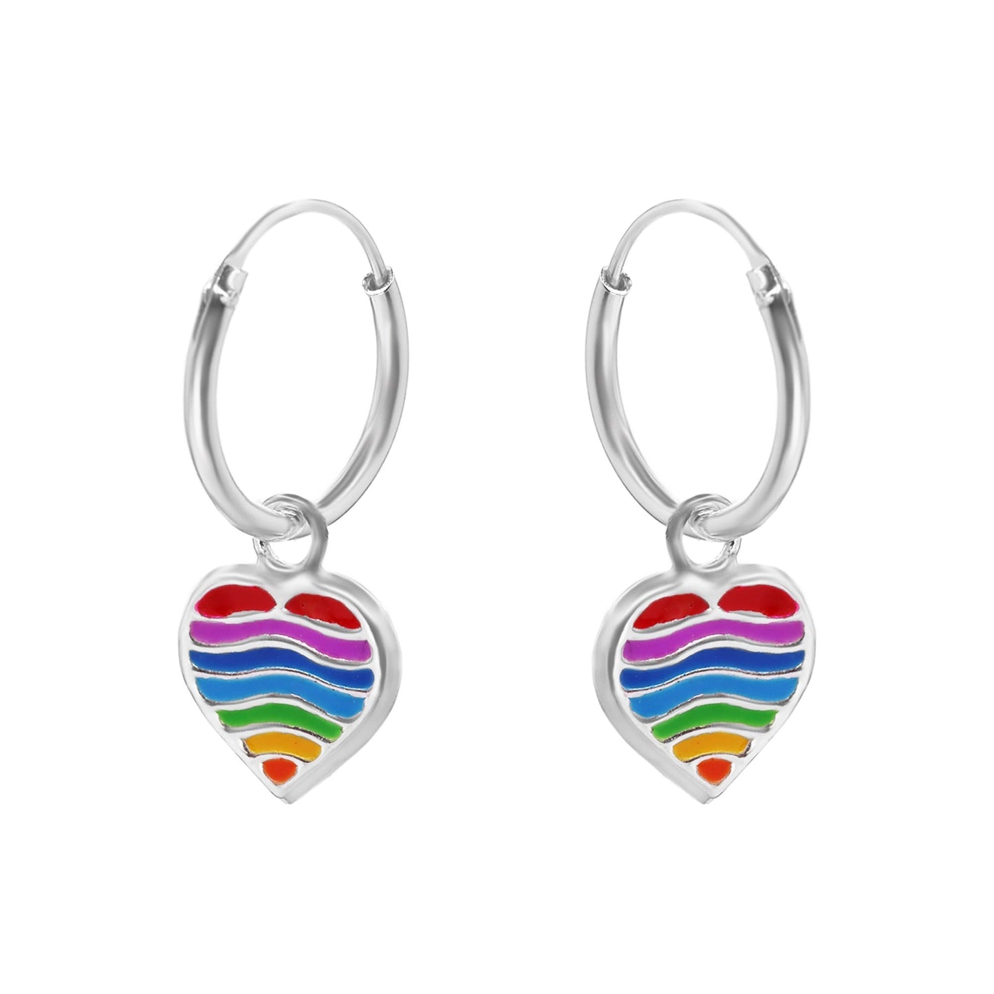 Aros de Plata 925 Argolla con Corazón Colgante Esmaltado de Colores