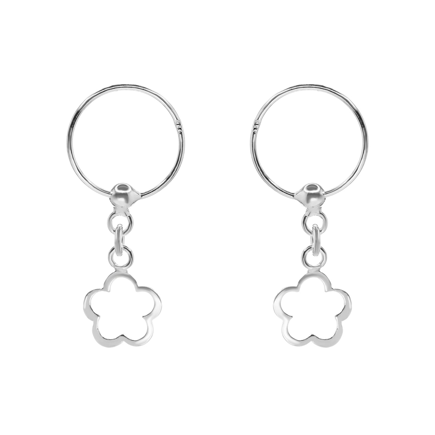 Aros de Plata 925 Argolla con Relieve de flor