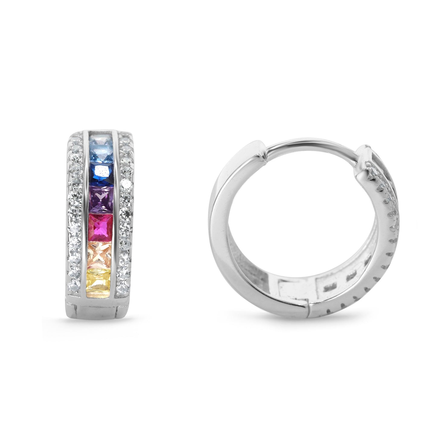Aros de Plata 925 Argollas Circones de Colores y Broche Huggies