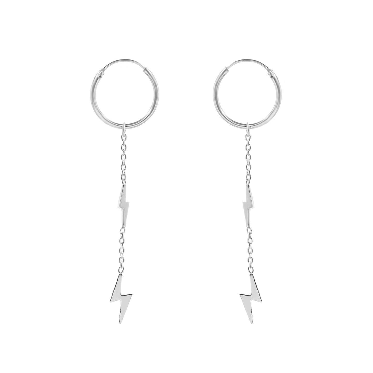 Aros de Plata 925 Argollas con Cadena y Rayos