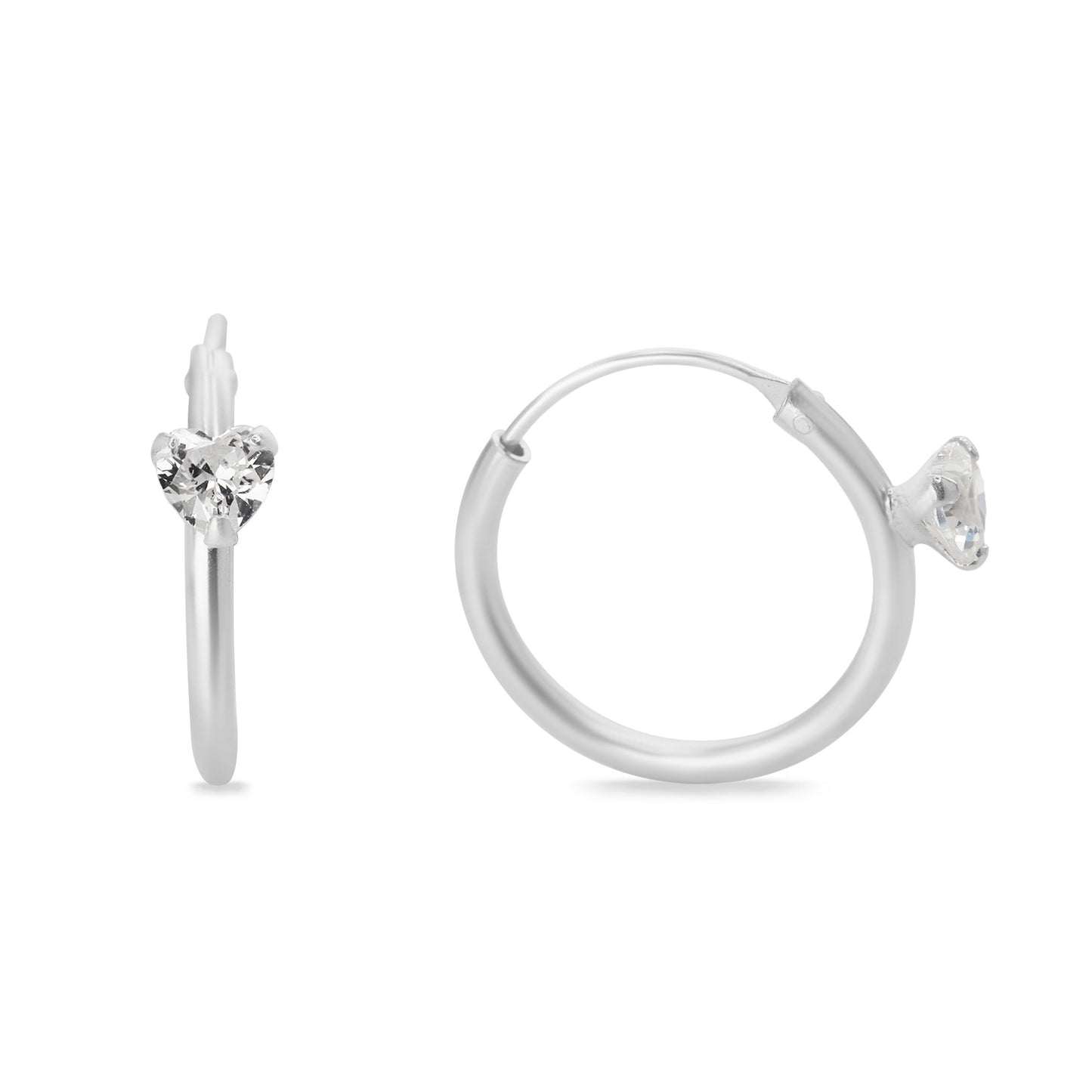 Aros de Plata 925 Argollas con Circón de Corazón 16 mm