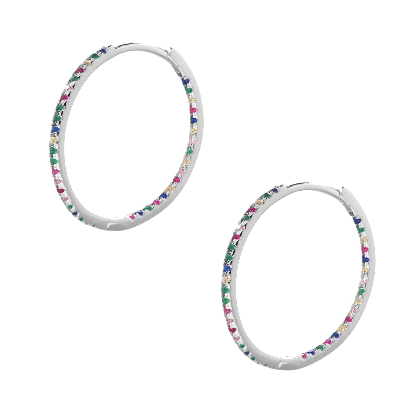 Aros de Plata 925 Argollas con Circones de Colores 23 mm