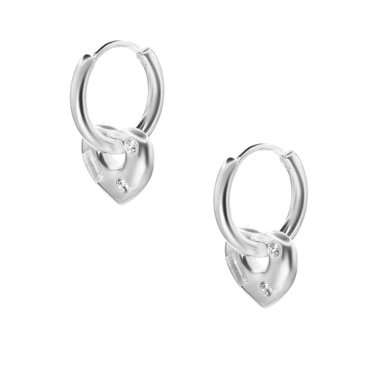 Aros de Plata Argollas con Colgante de Corazón con Circones