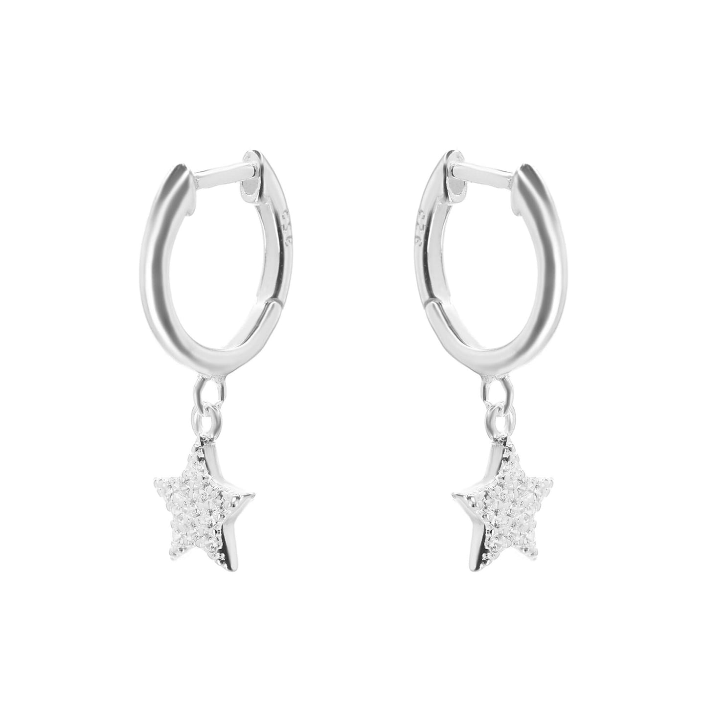 Aros de Plata Argollas con Colgante Estrella con Circones