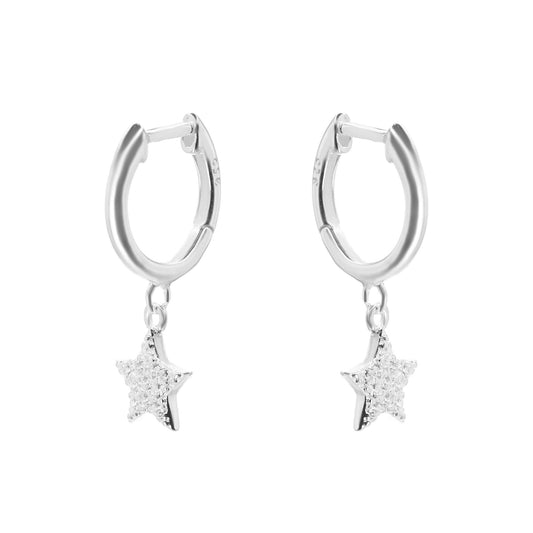 Aros de Plata Argollas con Colgante Estrella con Circones