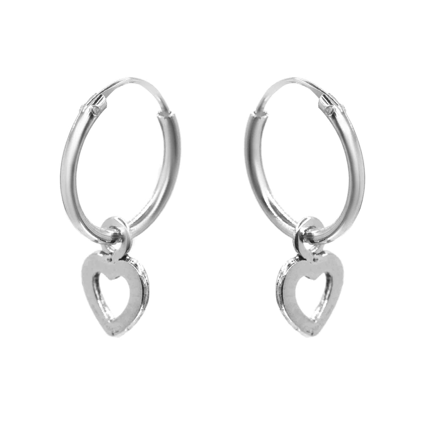 Aros de Plata 925 Argollas con Colgantes de Corazón 12 mm