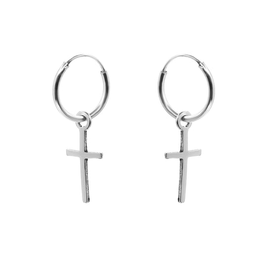 Aros de Plata Argollas con Colgantes de Cruz
