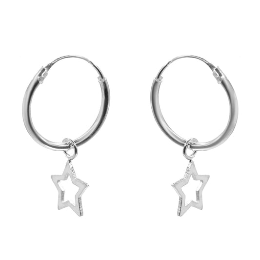 Aros de Plata Argollas con Colgantes de Estrella Abierta