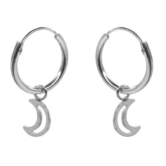 Aros de Plata Argollas con Colgantes de Luna Abiertas