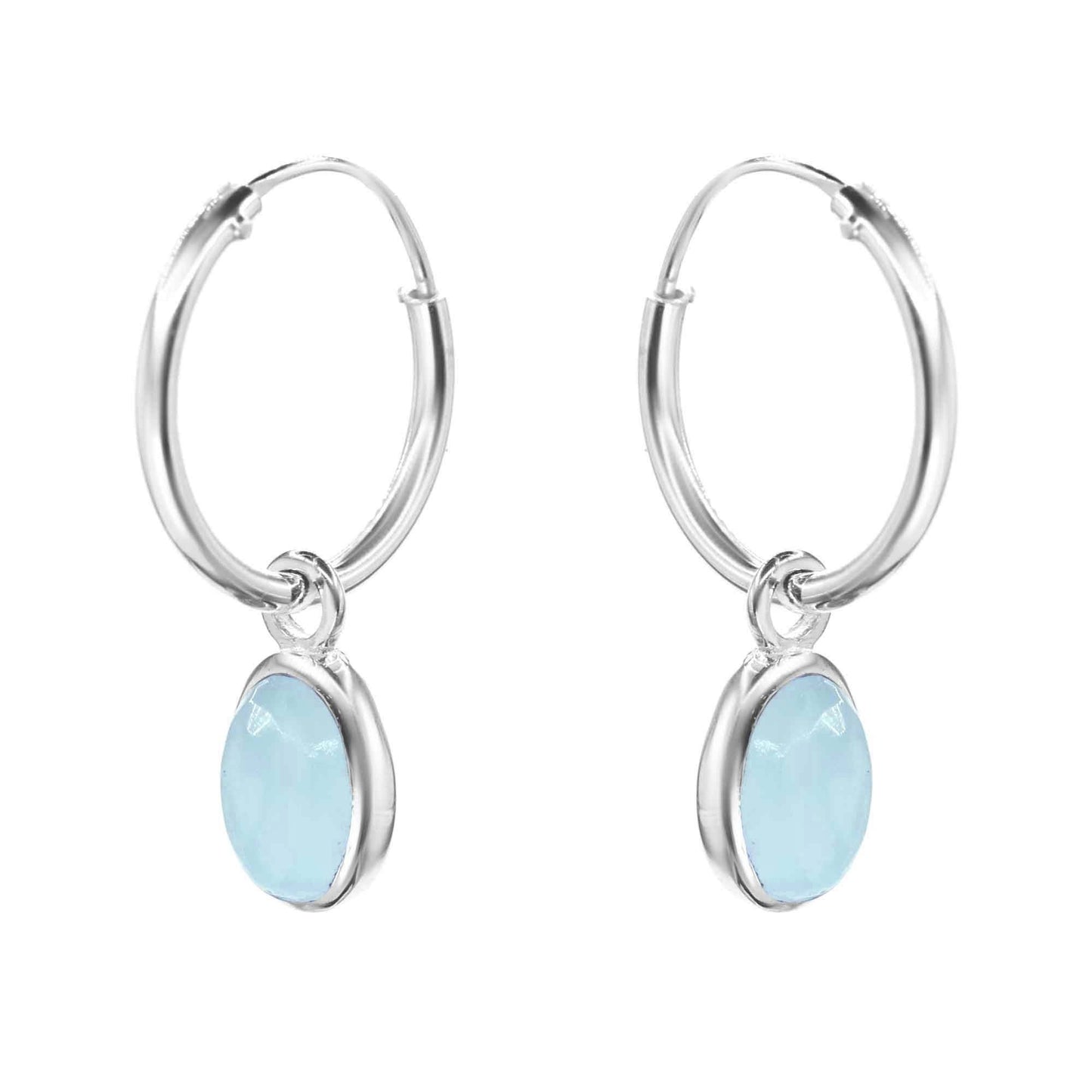 Aros de Plata 925 Argollas con Colgantes de Piedra Calcedonia
