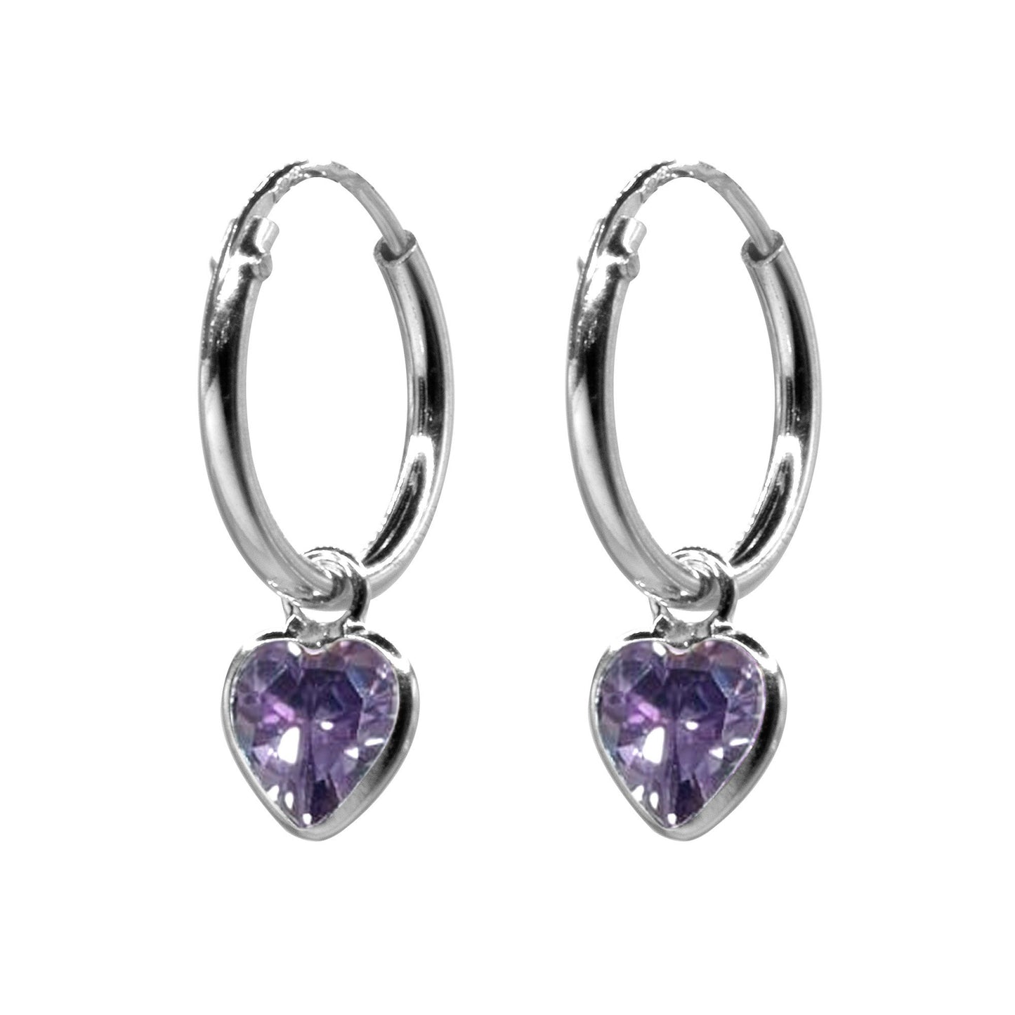 Aros de plata Argollas con Corazón Circón Morado