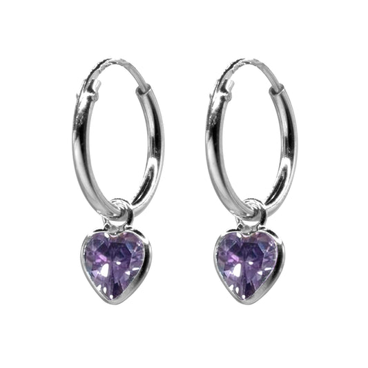 Aros de plata Argollas con Corazón Circón Morado