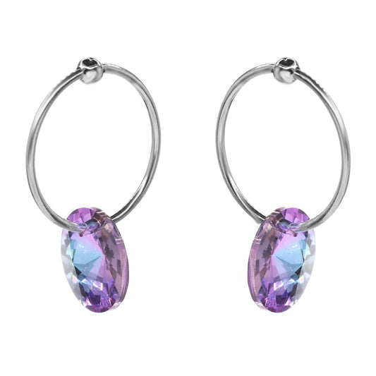 Aros de Plata Argollas con Cristal Redondo Lavanda Tornasol