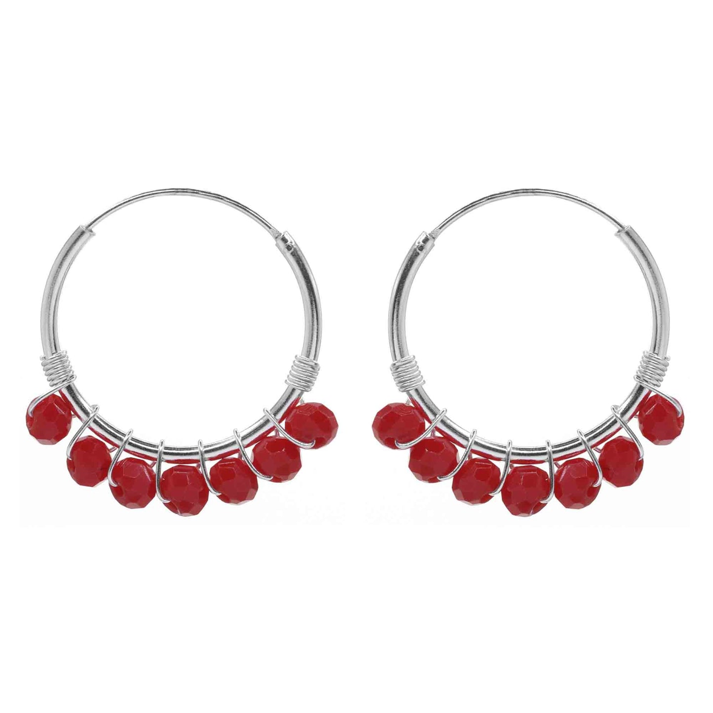 Aros de Plata 925 Argollas con Cristales Rojos