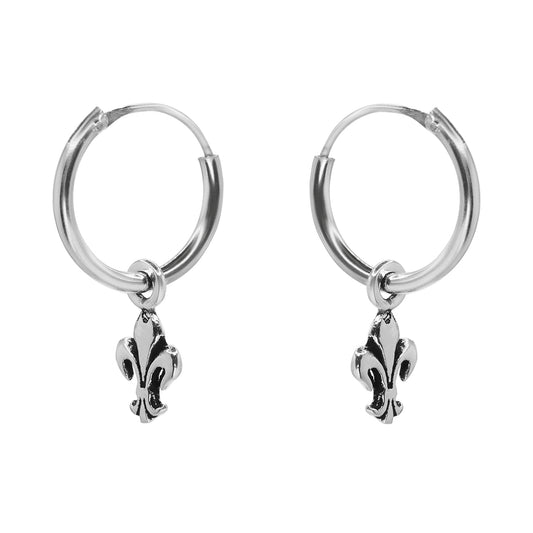 Aros de Plata Argollas con flor de Lis