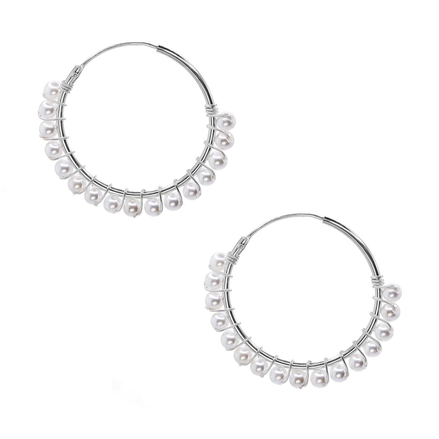 Aros de Plata 925 Argollas con Perlitas