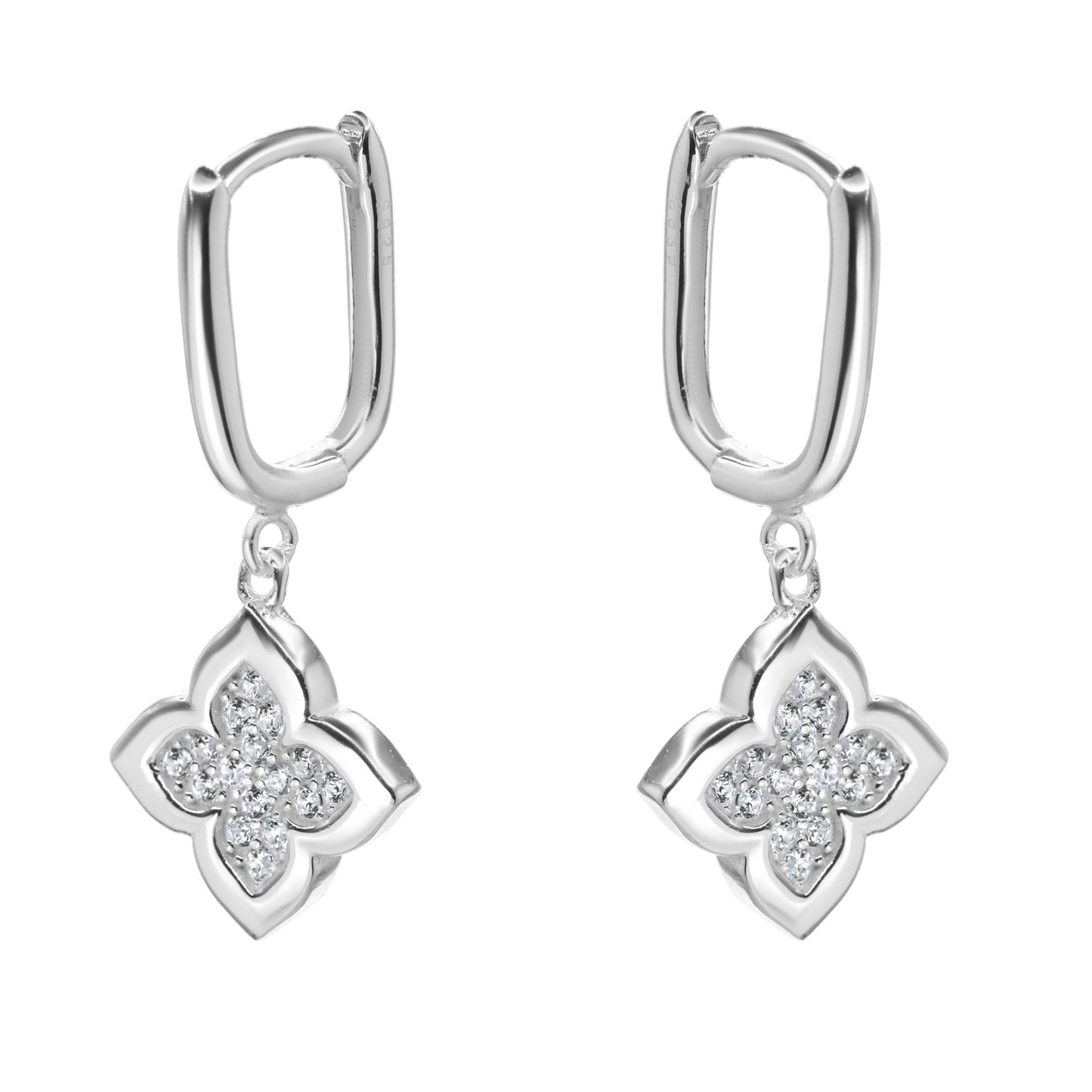 Aros de Plata Argollas con Placas de Flores con Circones
