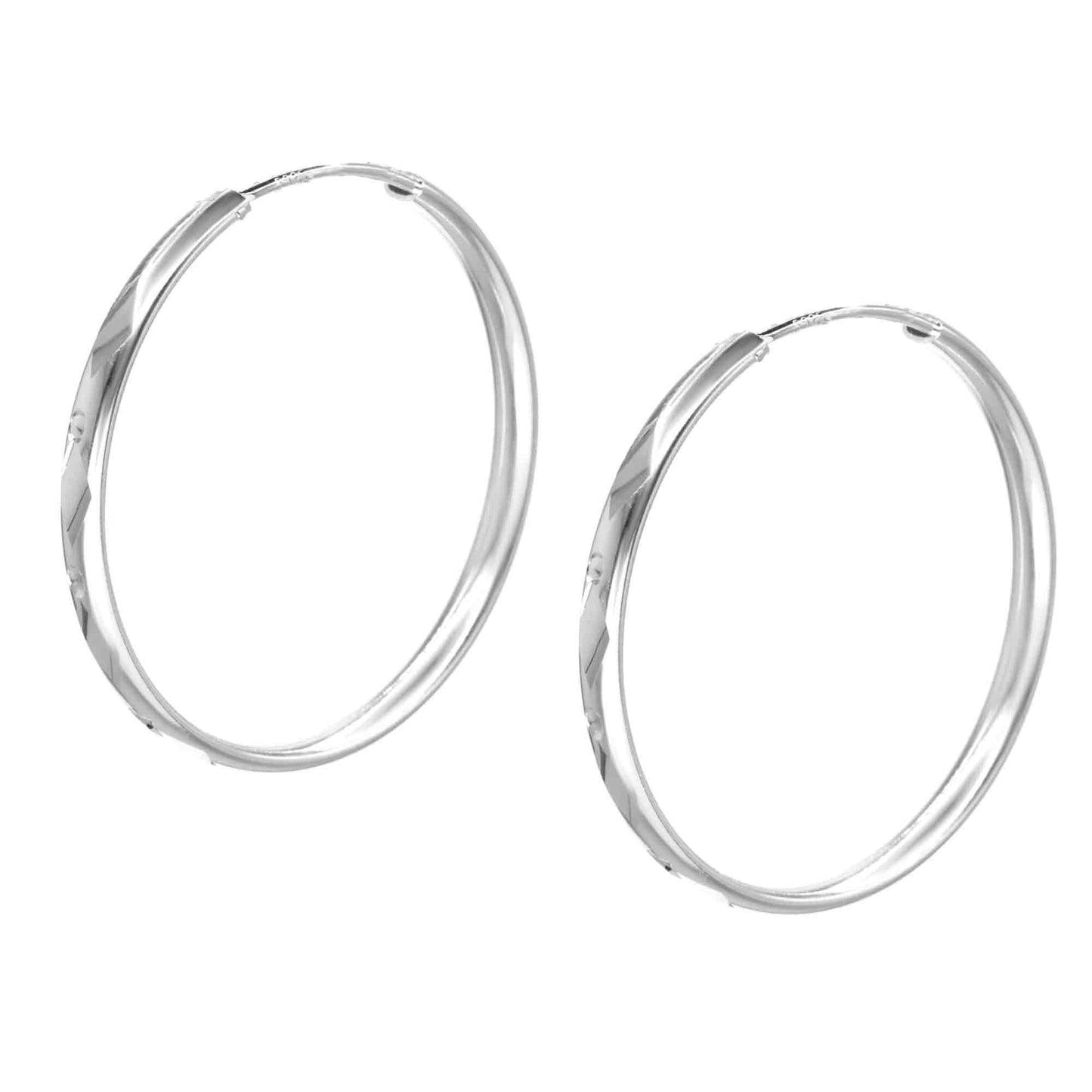 Aros de Plata 925 Argollas Diseño Biselado con Puntos