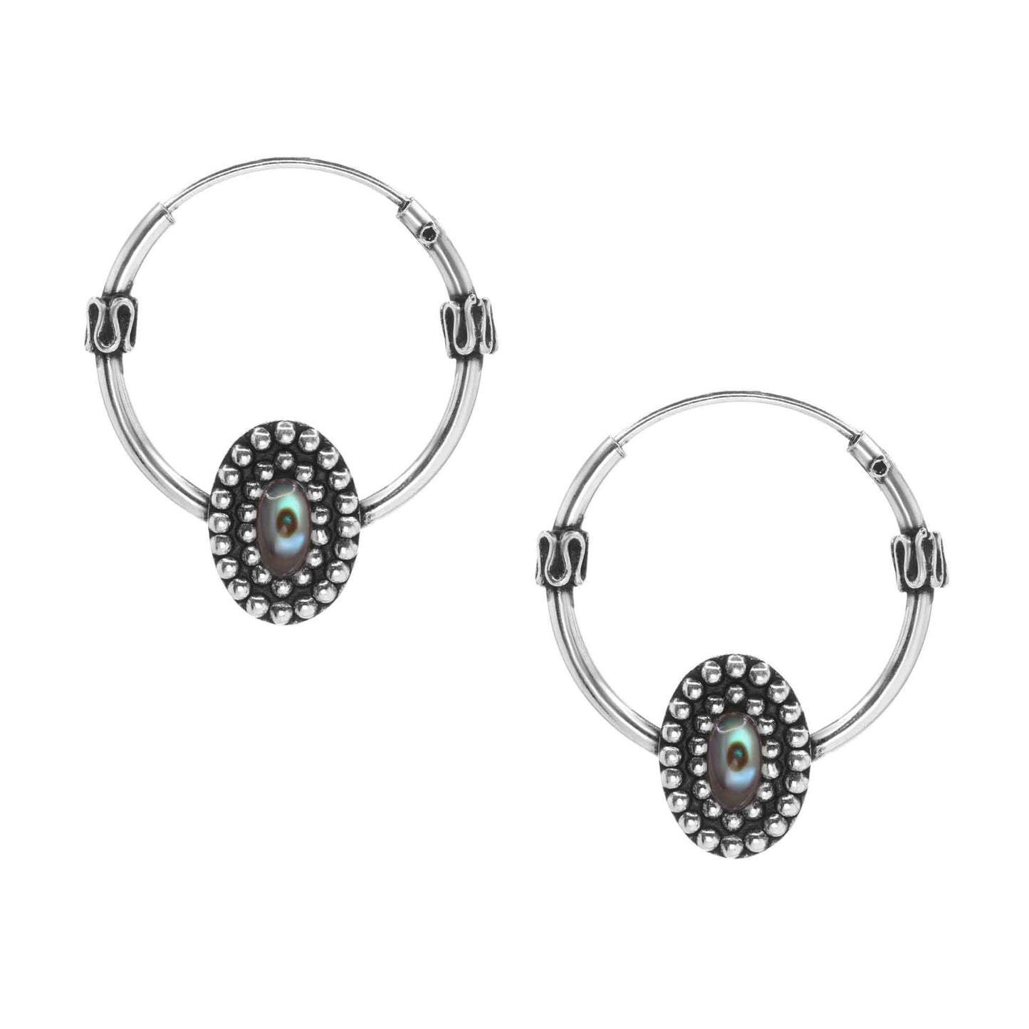 Aros de Plata 925 Argollas Diseño Tribal con Piedra Avalon 16mm
