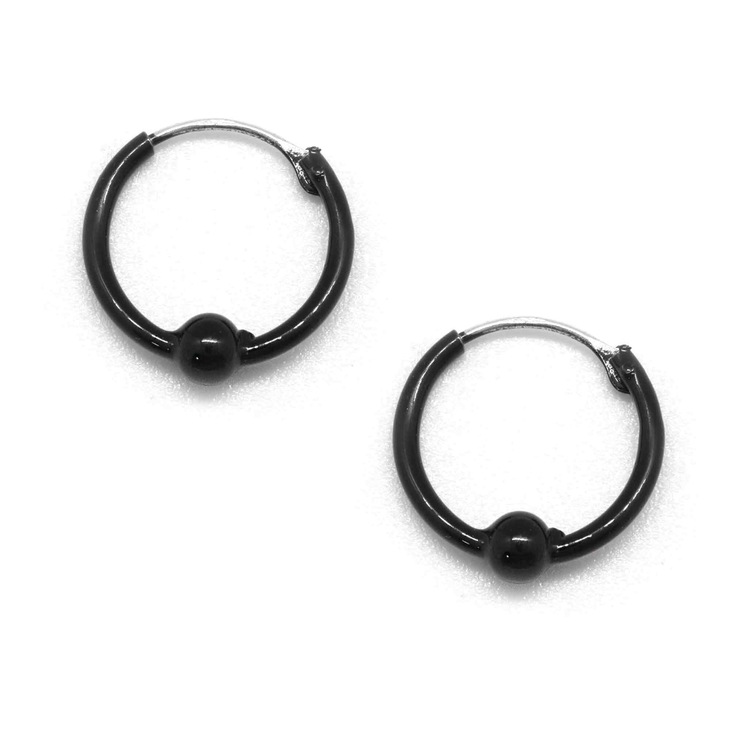 Aros de Plata Argollas Esmaltadas con Esfera 12 mm