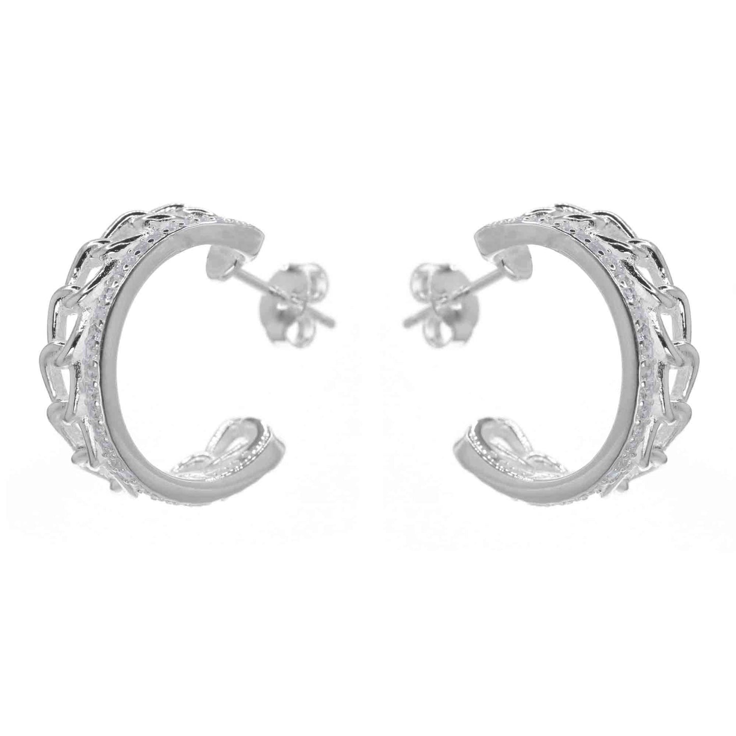 Aros de Plata 925 Argollas Estilo Cadena con Circones