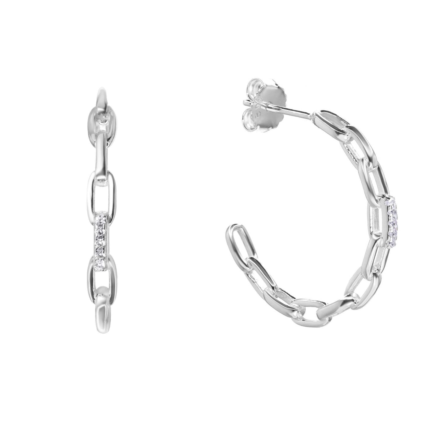Aros de Plata 925 Argollas Estilo Cadena con Micro Circones