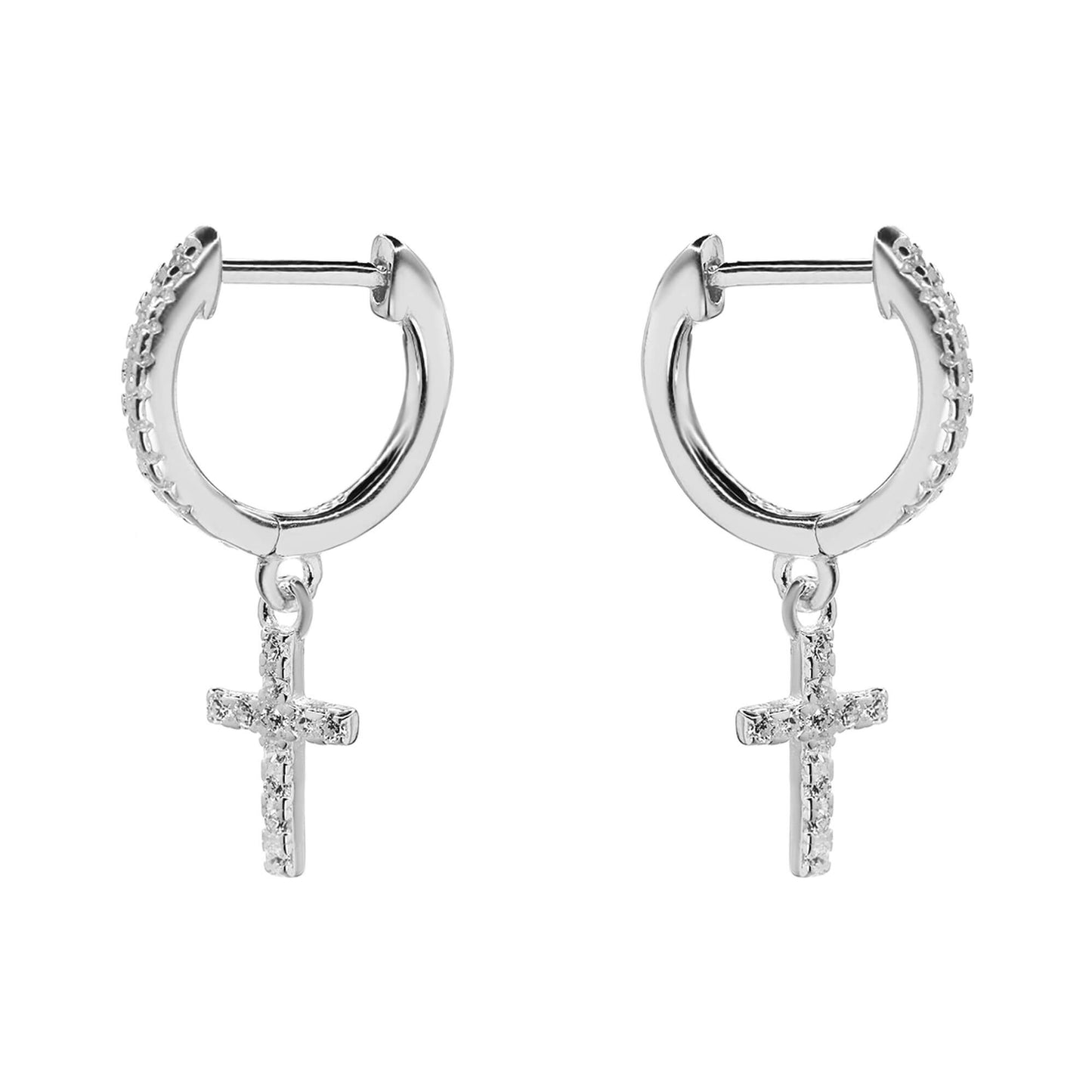 Aros de Plata Argollas Micro Circones con Colgante Cruz