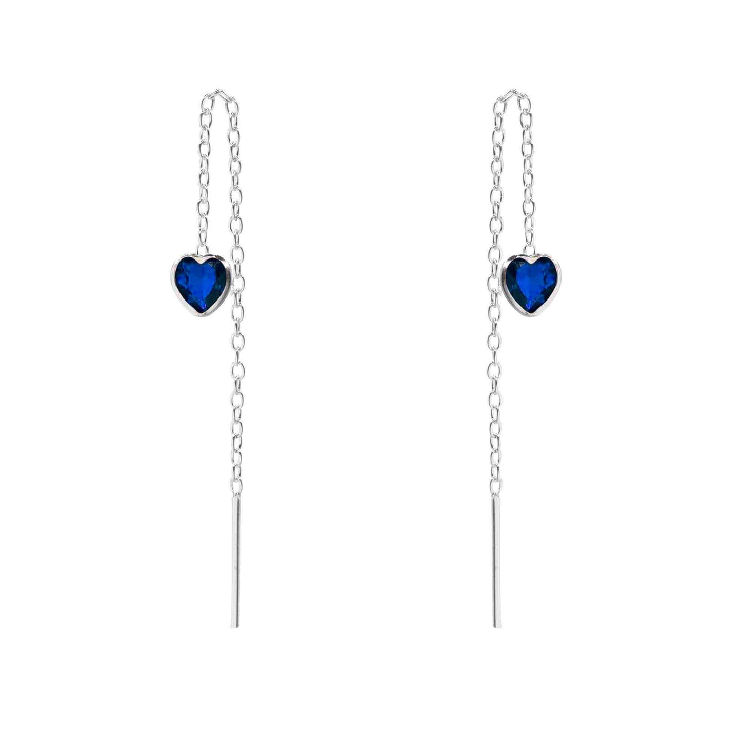 Aros de Plata 925 Cadena con Corazón de Circón Azul