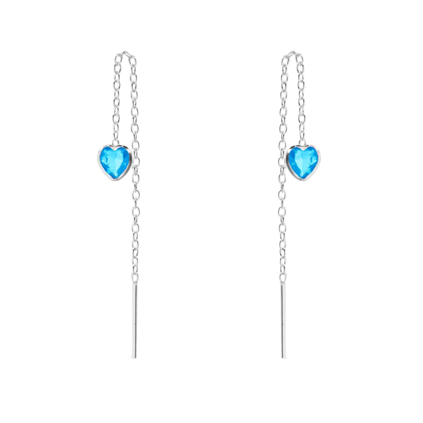 Aros de Plata 925 Cadena con Corazón de Circón Celeste