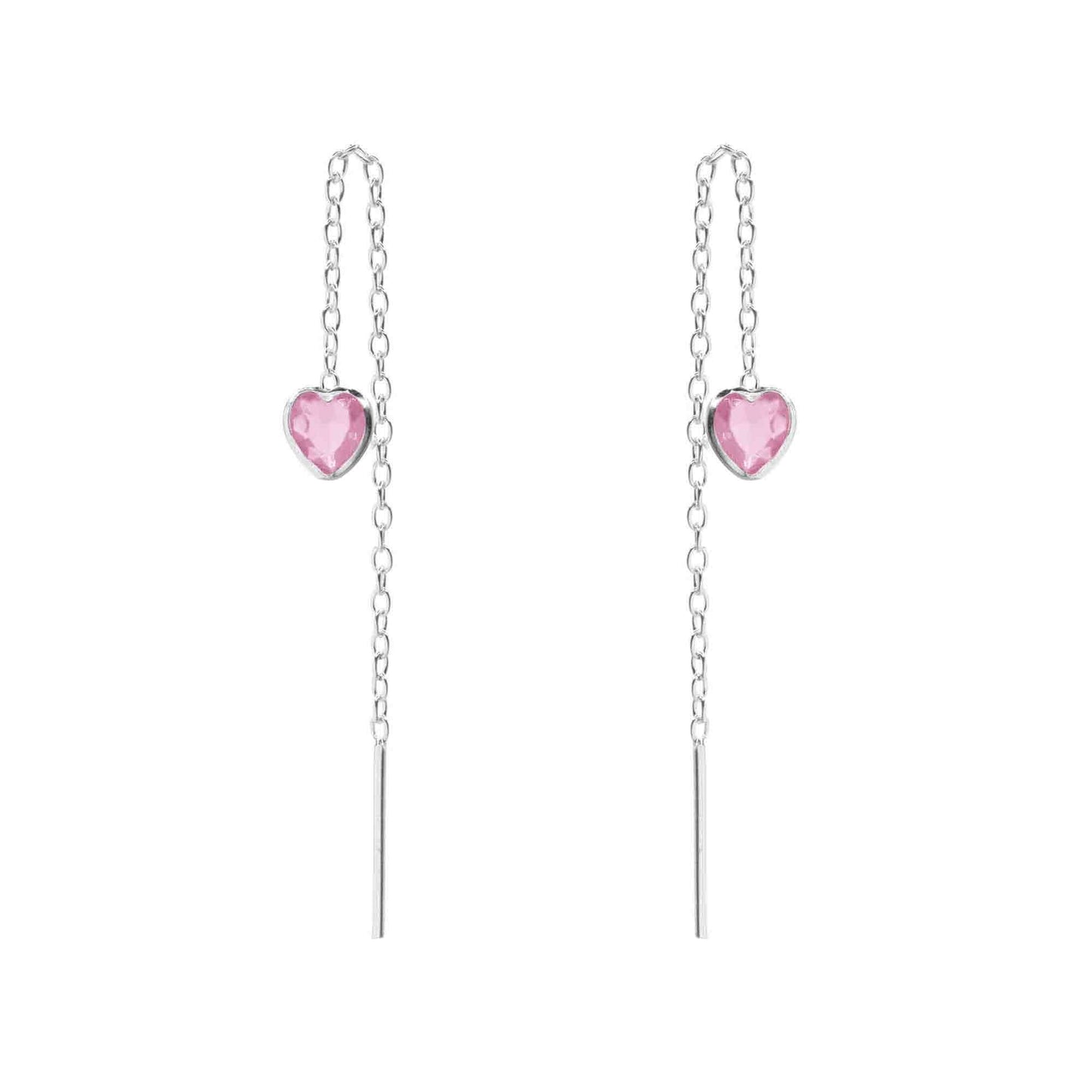 Aros de Plata 925 Cadena con Corazón de Circón Rosa