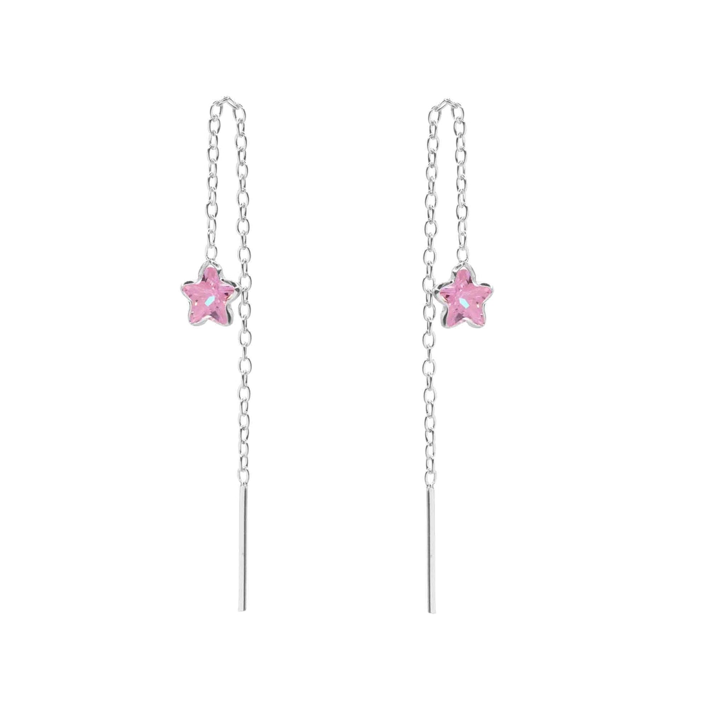 Aros de Plata 925 Cadena con Estrellas de Circón Rosa