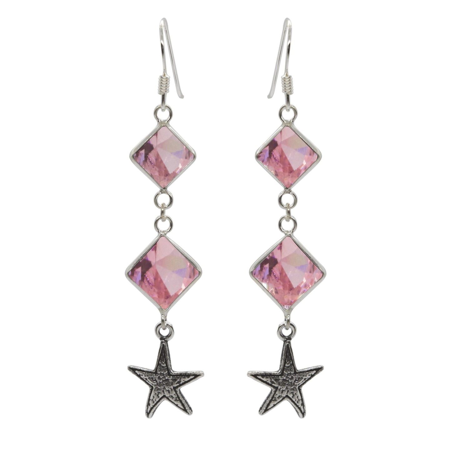 Aros de Plata 925 Circón Rosa y Estrella de mar