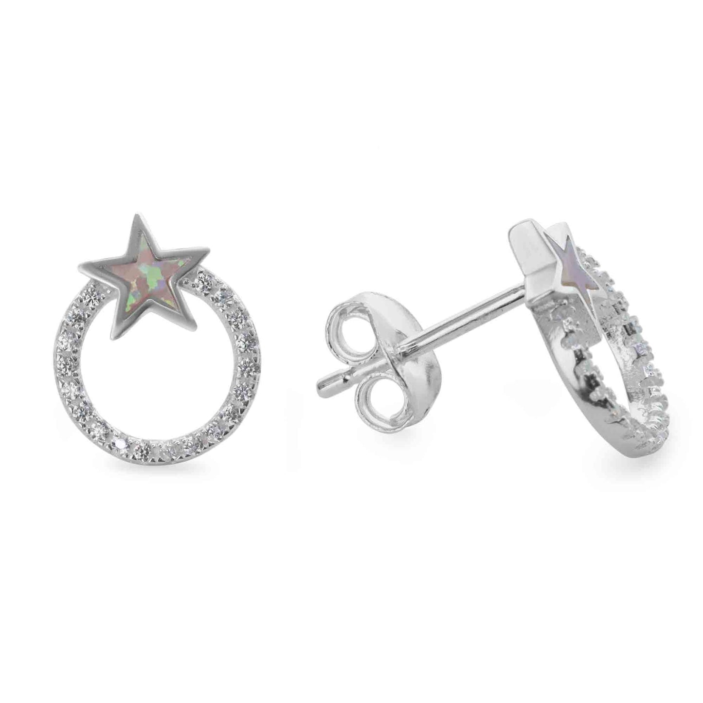 Aros de Plata Circulo de Circones con Estrella de Ópalo Australiano