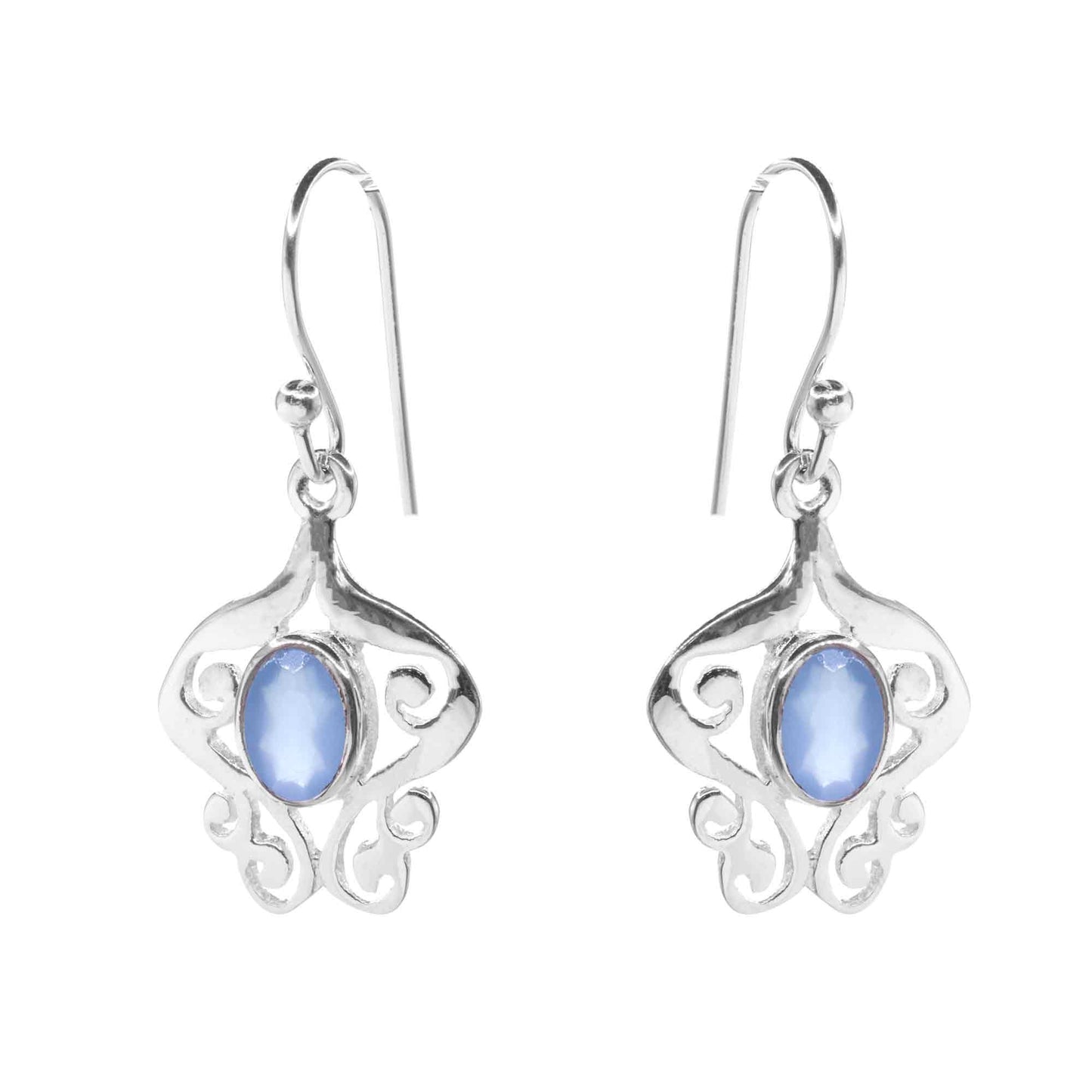 Aros de Plata 925 Colgantes con Piedra Calcedonia