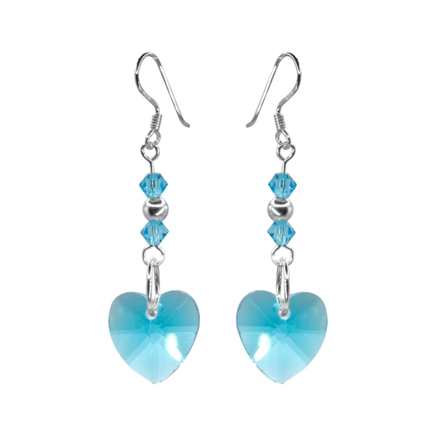Aros de Plata 925 Corazón Cristal Celeste