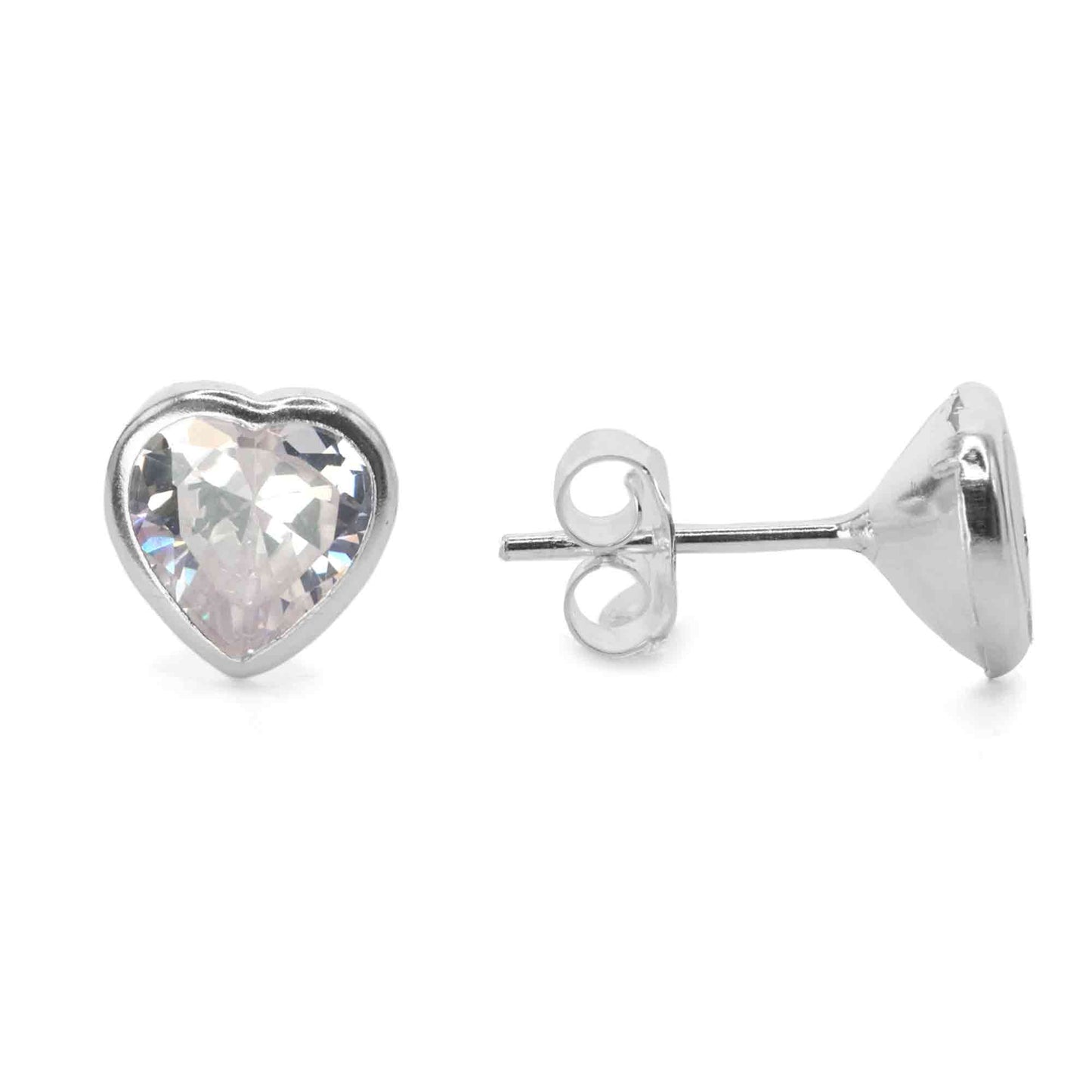 Aros de Plata 925 Corazones de Circón 9 mm