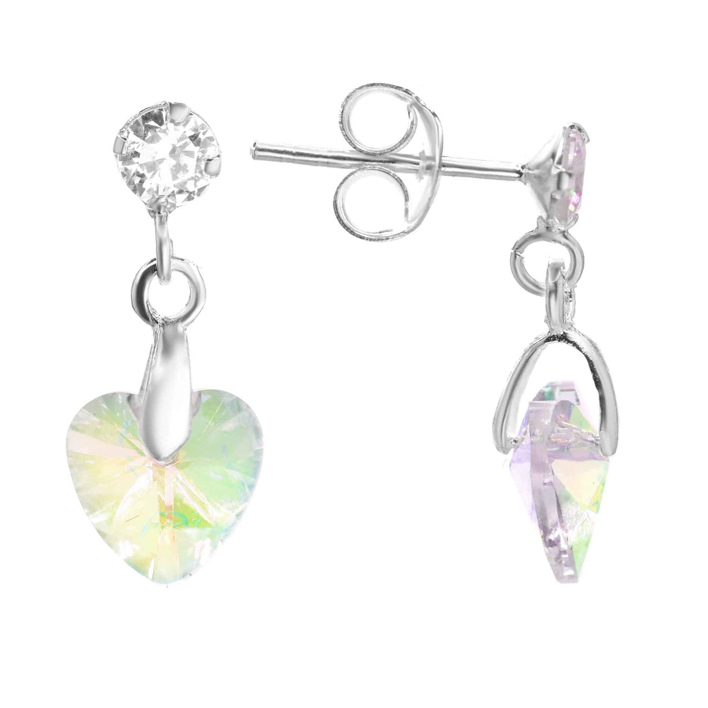 Aros de Plata 925 Corazones de Cristales Tornasol -