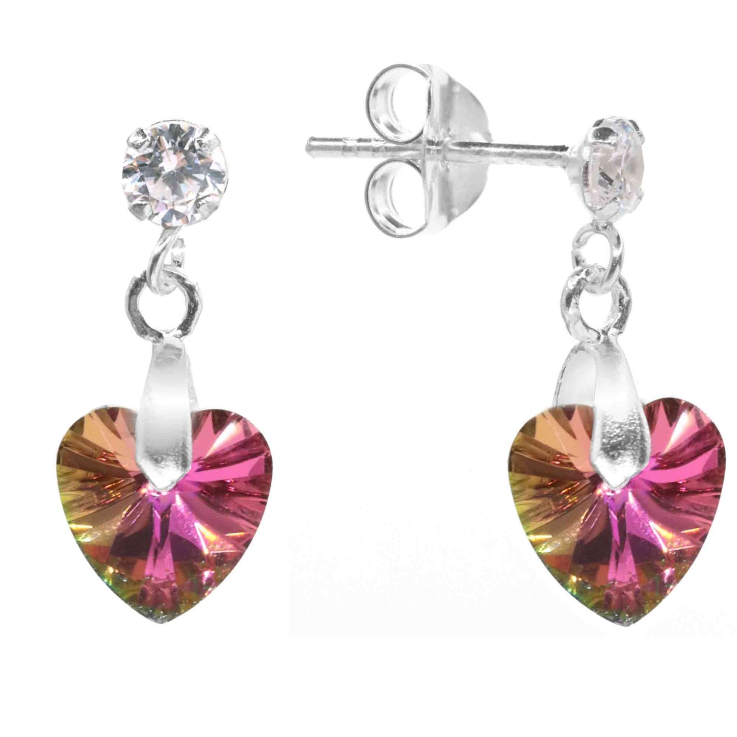 Aros de Plata 925 Cristales Corazón Color Magenta
