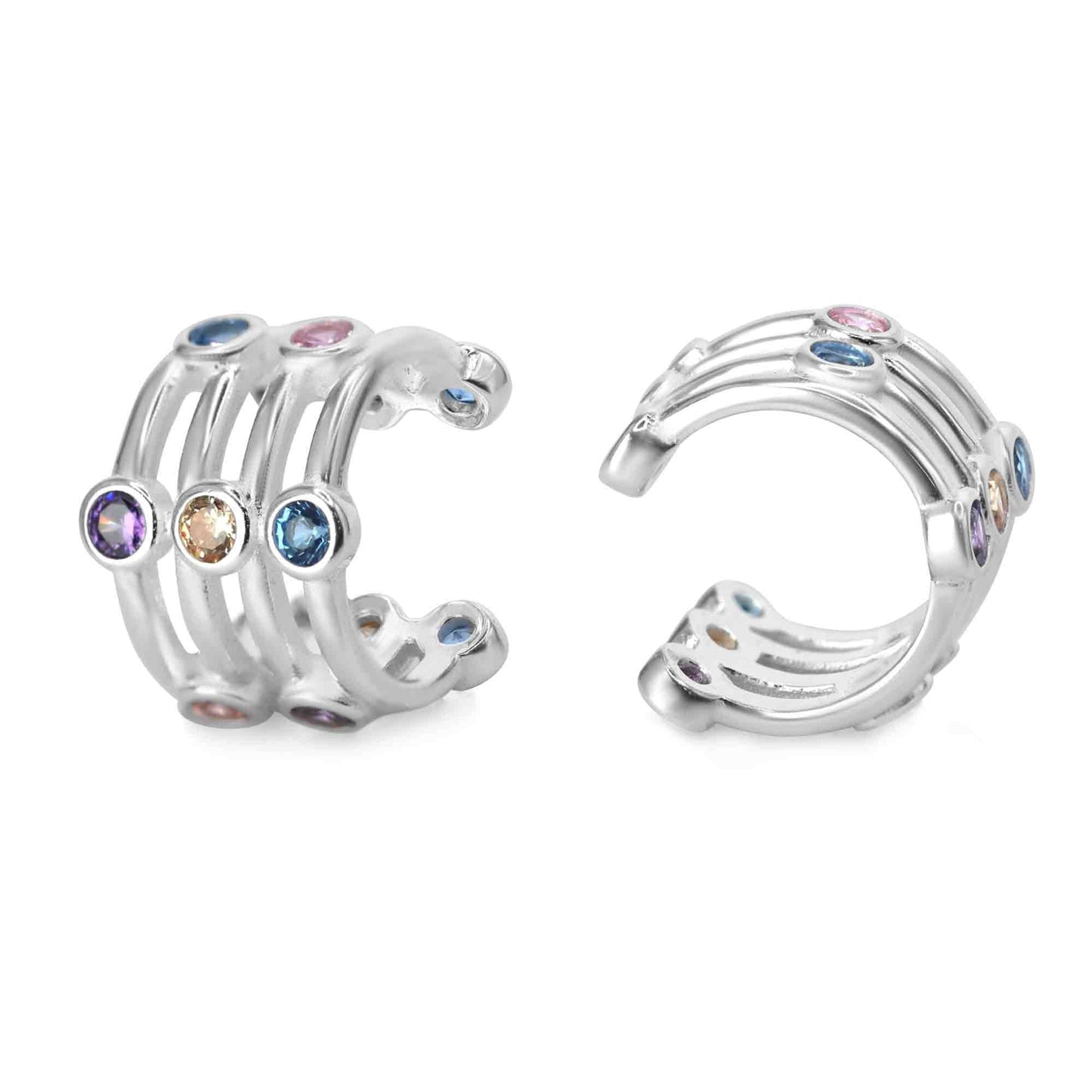 Aros de Plata 925 Cuff con Circones de Colores
