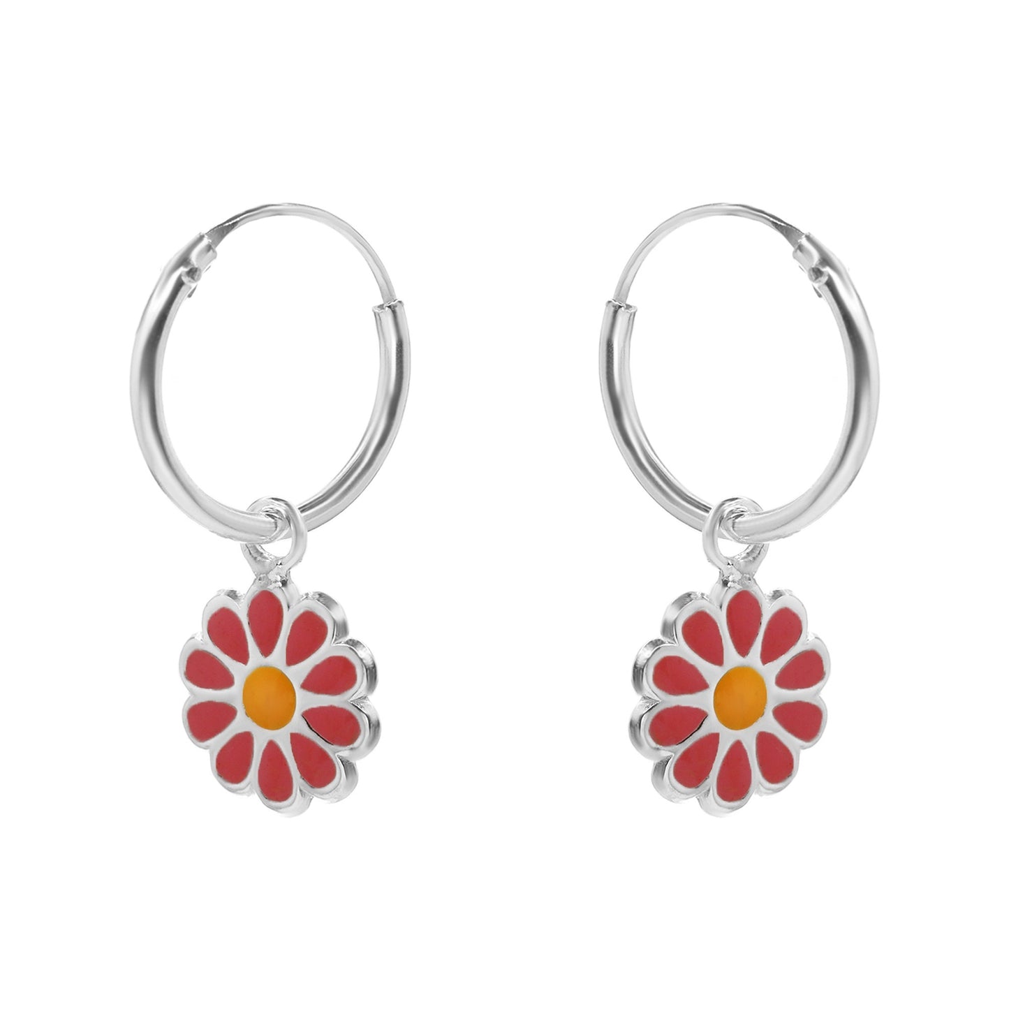 Aros de Plata - Argolla con Margarita Esmaltada Rojo