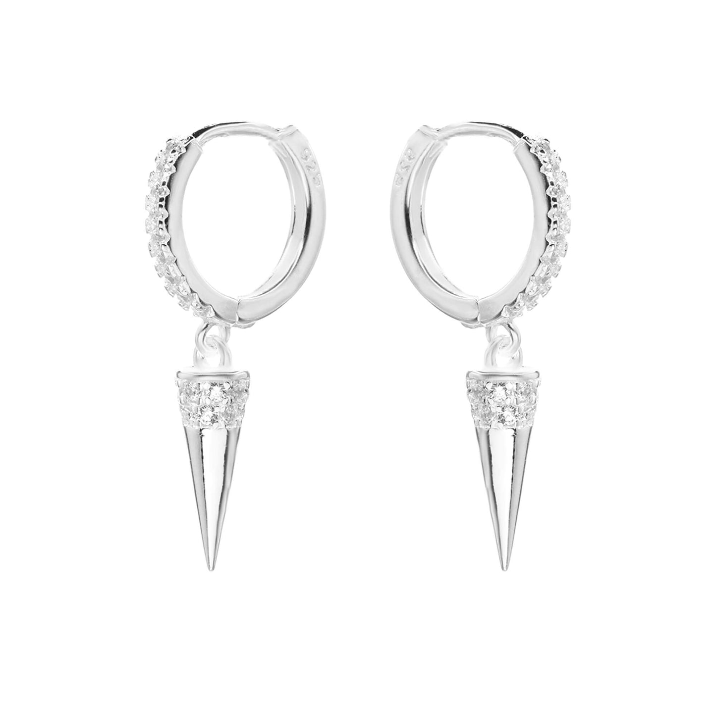 Aros de Plata - Argolla con Serie de Circones y Colgante de Péndulo con Circones