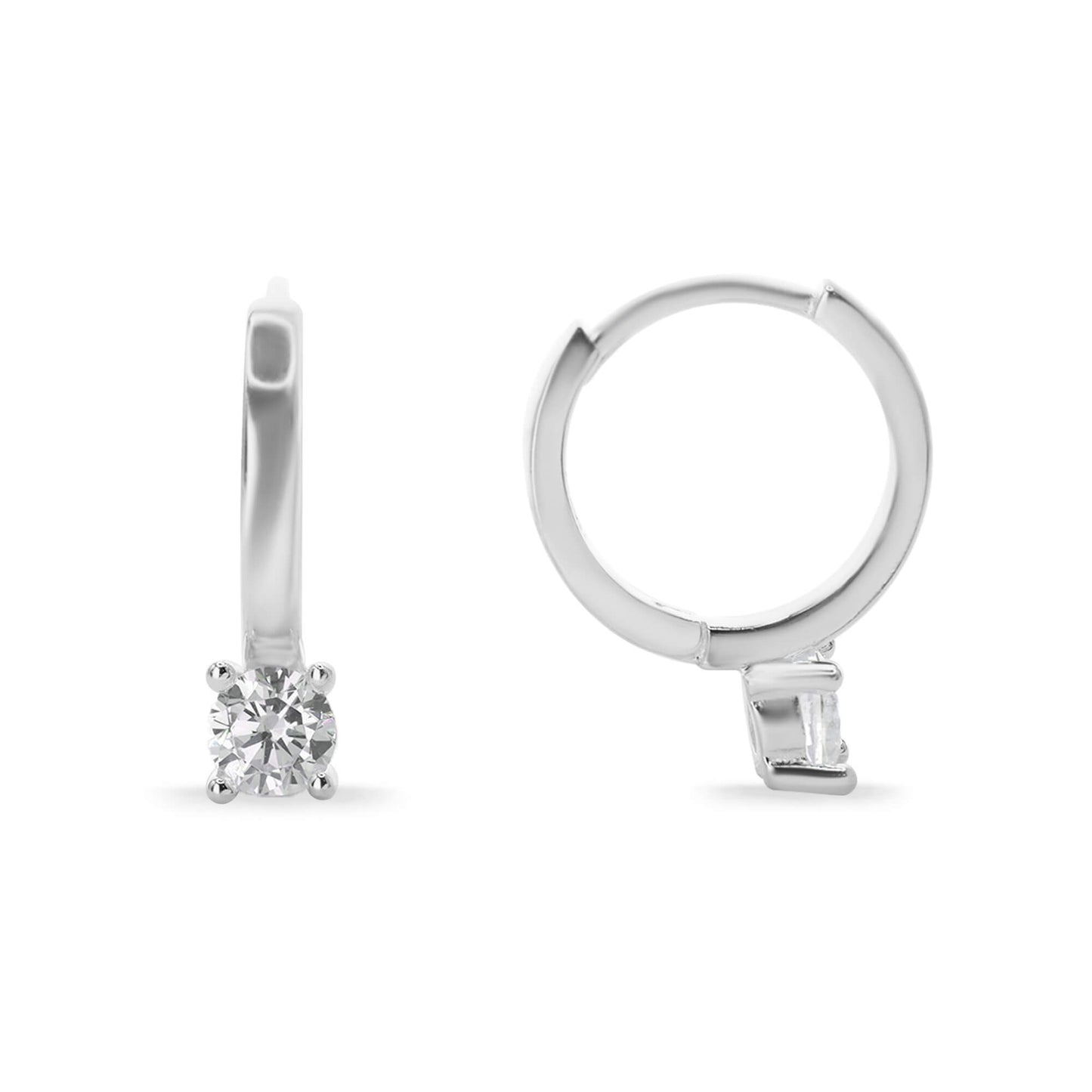 Aros de Plata 925 Diseño Argollas Circón con Broche Huggies